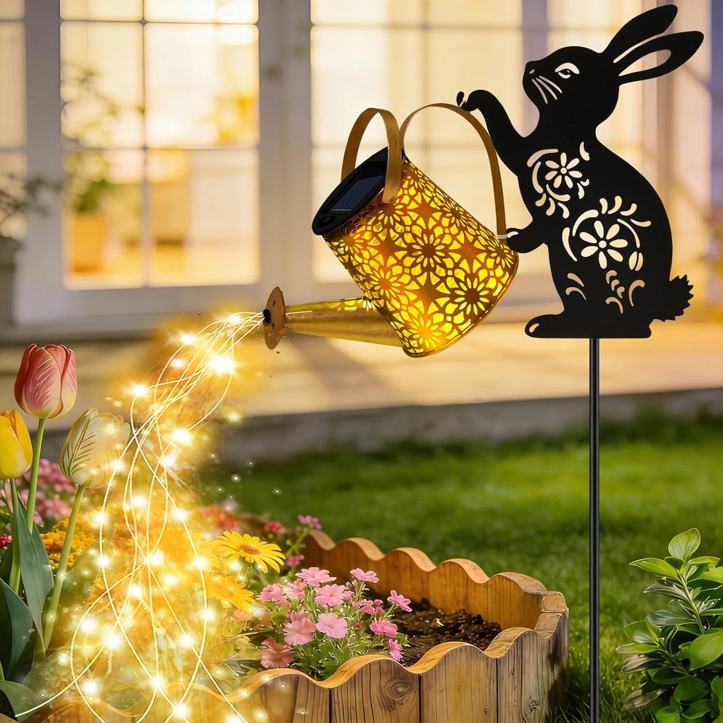 Solar Lights Outdoor,Watering Can with Dog Silhouette Stake