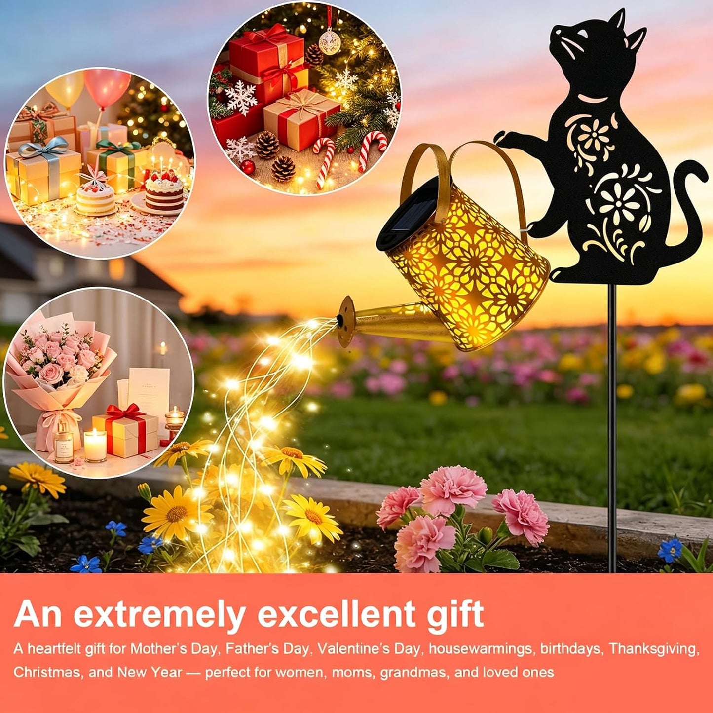 Solar Lights Outdoor,Watering Can with Dog Silhouette Stake