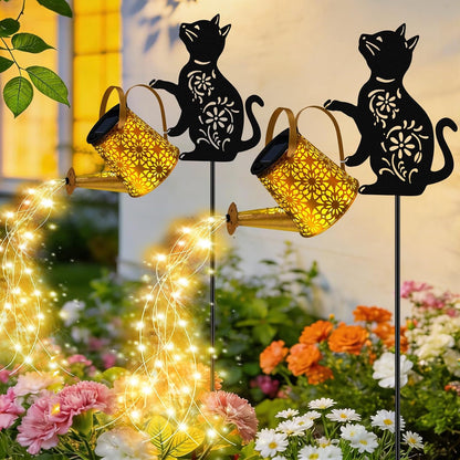 Solar Lights Outdoor,Watering Can with Dog Silhouette Stake