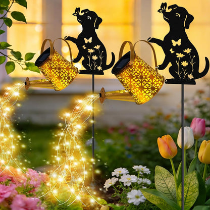Solar Lights Outdoor,Watering Can with Dog Silhouette Stake