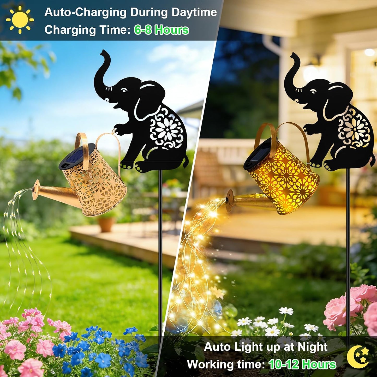 Solar Lights Outdoor,Watering Can with Dog Silhouette Stake