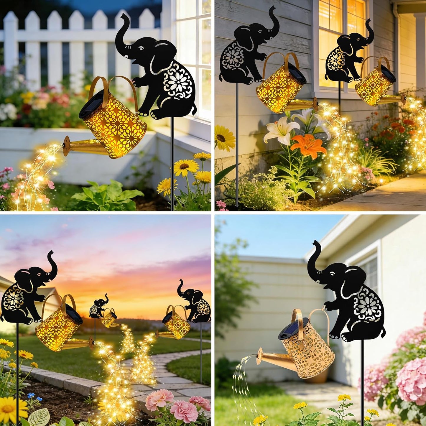 Solar Lights Outdoor,Watering Can with Dog Silhouette Stake
