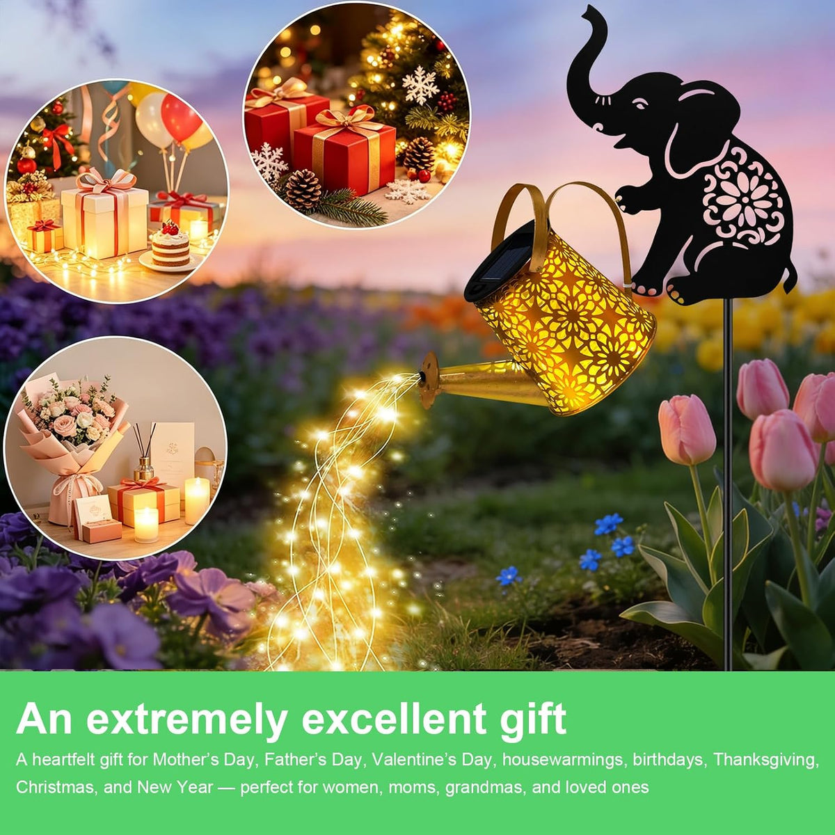 Solar Lights Outdoor,Watering Can with Dog Silhouette Stake