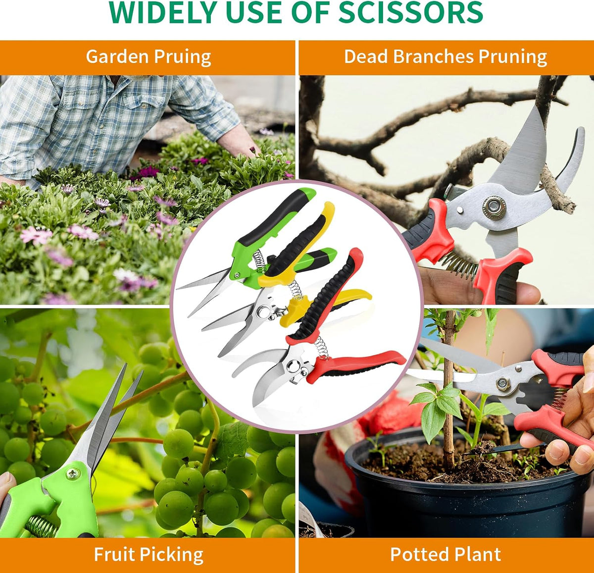 Garden Pruning Shears 3 Pack Gardening Shears Garden Scissors Stainless Steel Plant Flower Scissors Clippers Pruning Shears tijeras de jardinería
