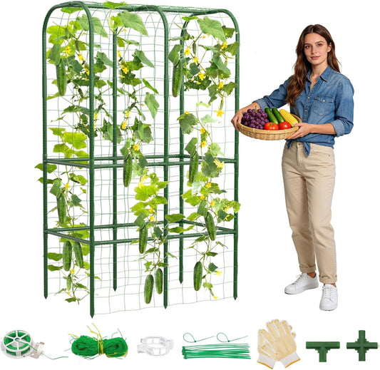 62" Tall Cucumber Trellis for Raised Bed, Garden Trellis for Climbing Plants Outdoor, U-Shape Metal Arch Vegetables Trellis Plant Support for Zucchini Squash Vines