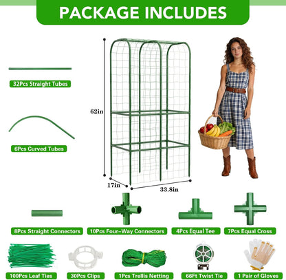 62" Tall Cucumber Trellis for Raised Bed, Garden Trellis for Climbing Plants Outdoor, U-Shape Metal Arch Vegetables Trellis Plant Support for Zucchini Squash Vines