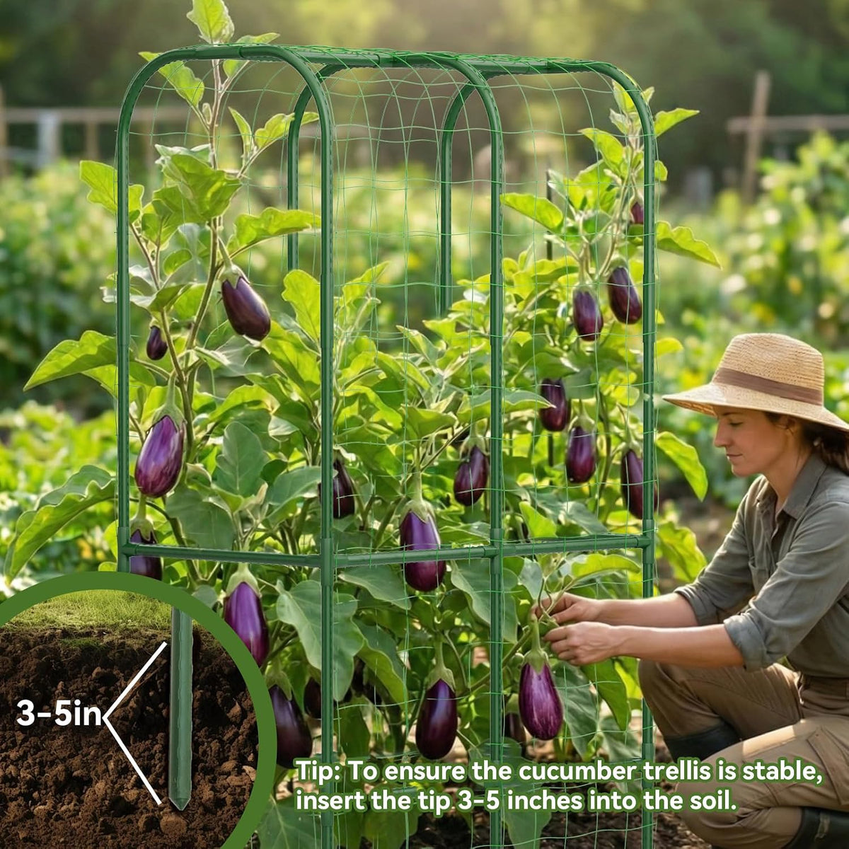 62" Tall Cucumber Trellis for Raised Bed, Garden Trellis for Climbing Plants Outdoor, U-Shape Metal Arch Vegetables Trellis Plant Support for Zucchini Squash Vines