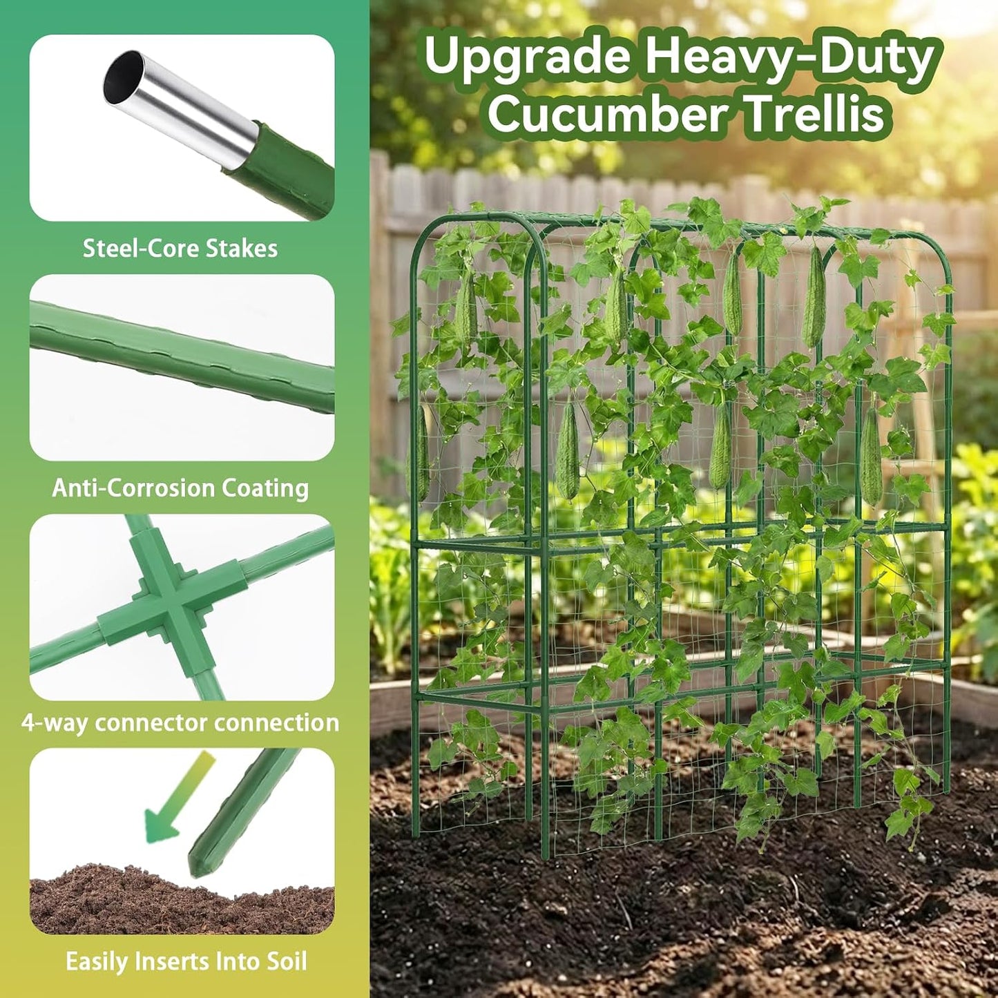 62" Tall Cucumber Trellis for Raised Bed, Garden Trellis for Climbing Plants Outdoor, U-Shape Metal Arch Vegetables Trellis Plant Support for Zucchini Squash Vines