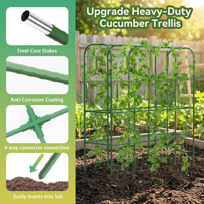 62" Tall Cucumber Trellis for Raised Bed, Garden Trellis for Climbing Plants Outdoor, U-Shape Metal Arch Vegetables Trellis Plant Support for Zucchini Squash Vines