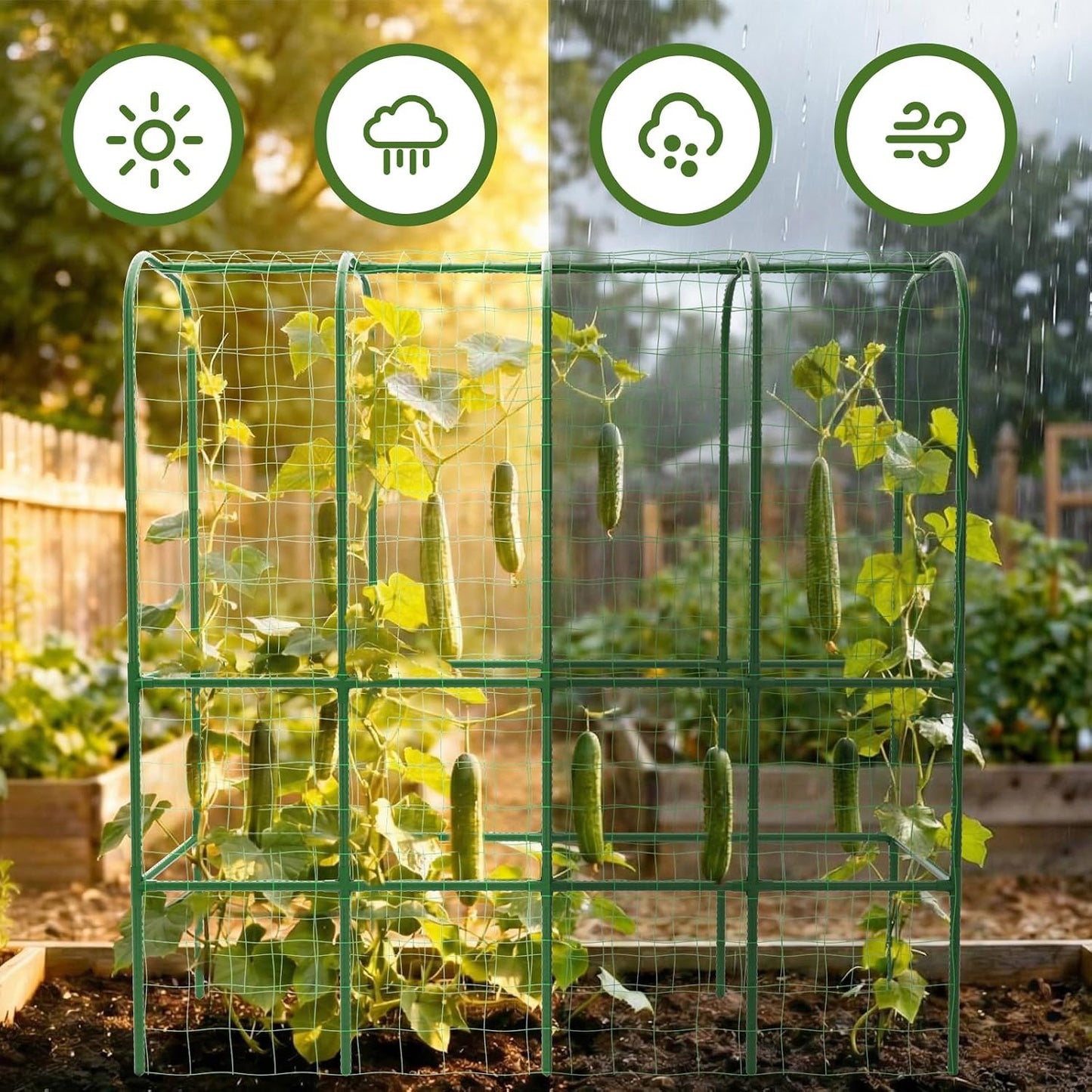 62" Tall Cucumber Trellis for Raised Bed, Garden Trellis for Climbing Plants Outdoor, U-Shape Metal Arch Vegetables Trellis Plant Support for Zucchini Squash Vines