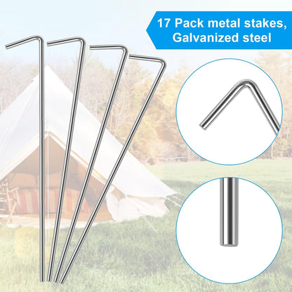 17 Pack Heavy Duty Metal Tent Stakes for Outdoor Decorations, Gardening & Canopies, Christmas Decorations