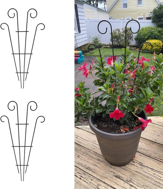 2 Pack Black Coated Wave Pot Trellis 23'' Stakes for Climbing Plants Patio Plant Support for Outdoor,Rose, Vegetable Flower, Backyard