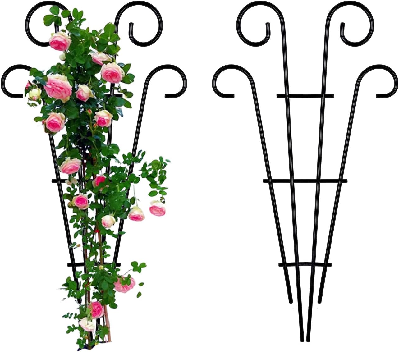 2 Pack Black Coated Wave Pot Trellis 23'' Stakes for Climbing Plants Patio Plant Support for Outdoor,Rose, Vegetable Flower, Backyard