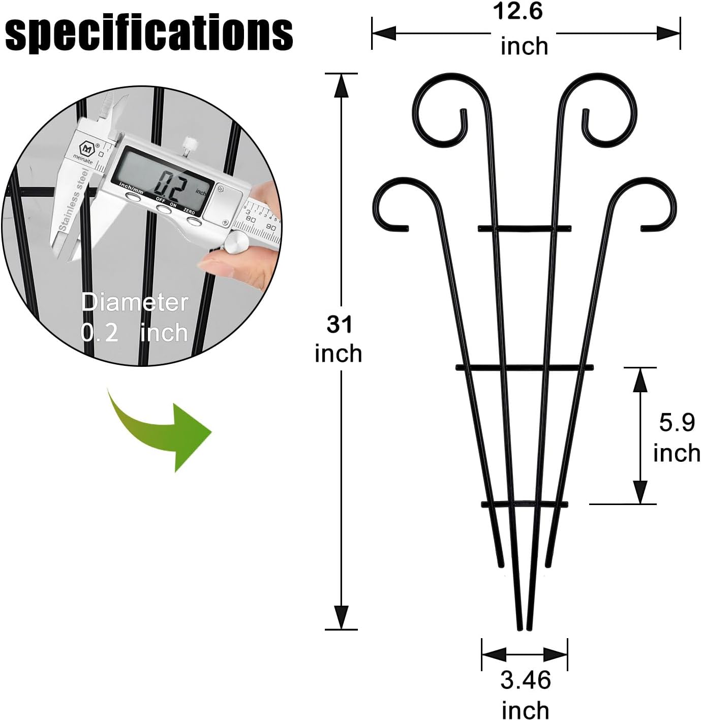 2 Pack Black Coated Wave Pot Trellis 23'' Stakes for Climbing Plants Patio Plant Support for Outdoor,Rose, Vegetable Flower, Backyard