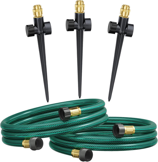 Above Ground Irrigation Garden Sprinkler System, Metal Adjustable Garden Sprinkler Set, 360 Degree Large Area Coverage Irrigation Kit for Lawn, Patio, Flower Bed & Garden