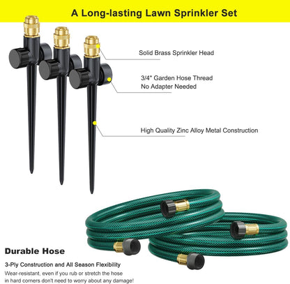 Above Ground Irrigation Garden Sprinkler System, Metal Adjustable Garden Sprinkler Set, 360 Degree Large Area Coverage Irrigation Kit for Lawn, Patio, Flower Bed & Garden