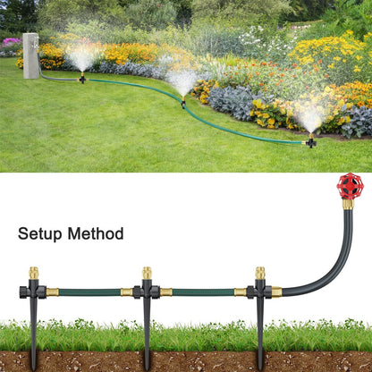 Above Ground Irrigation Garden Sprinkler System, Metal Adjustable Garden Sprinkler Set, 360 Degree Large Area Coverage Irrigation Kit for Lawn, Patio, Flower Bed & Garden