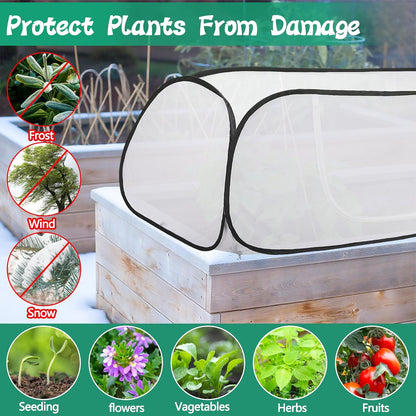 2 Pcs Pop Up Winter Garden Rows Plant Covers, 45" x 22" x 16" Raised Garden Beds Vegetable Rows Cold-proof Plant Protector, Freeze Protection Raised Bed Cover Accelerator for Snow Frost Protection