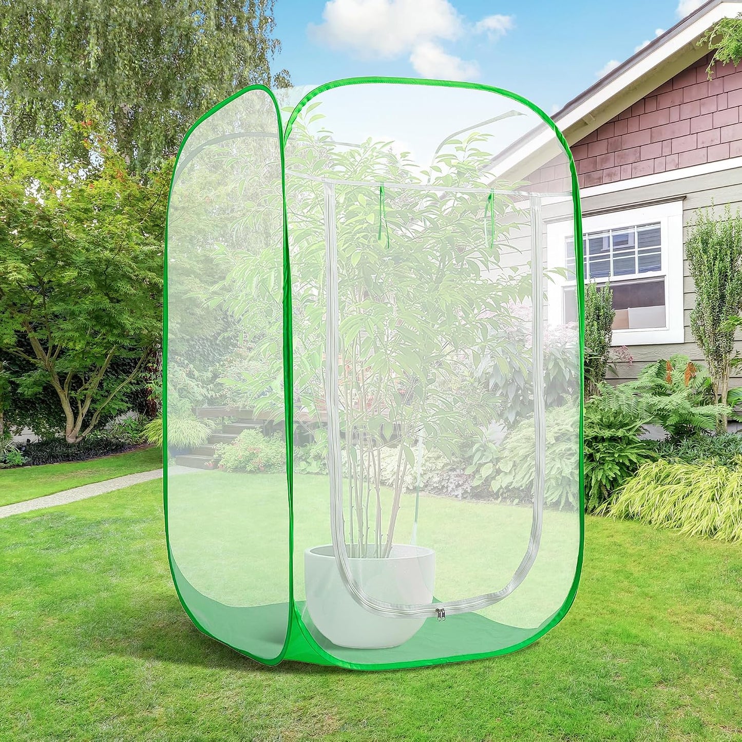 16" x 16" x 24" Pop Up Garden Mesh Plant Cover, Plant Protectors Mesh Plant Enclosure, Garden Net Cage Pest Protection Guard Tent with Storage Bag for Protect Plant Vegetable Fruit from Birds Insects