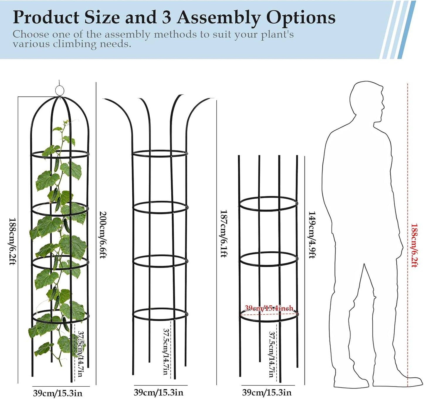 6.6ft 100% Metal Obelisk Trellis for Climbing Plants Outdoor