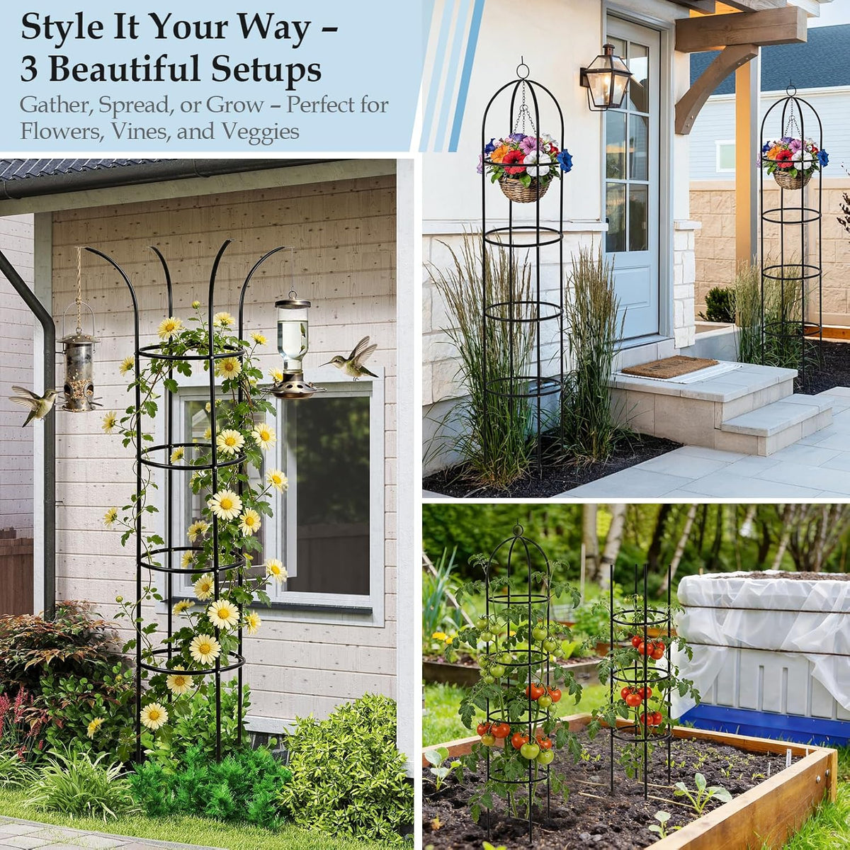 6.6ft 100% Metal Obelisk Trellis for Climbing Plants Outdoor