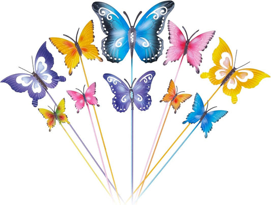 Garden Decor for Outside, Set of 10 Metal Butterfly Decorative Garden Stakes for Spring Decor, Yard Art Garden Decorations for Outdoor Lawn Pathway Patio