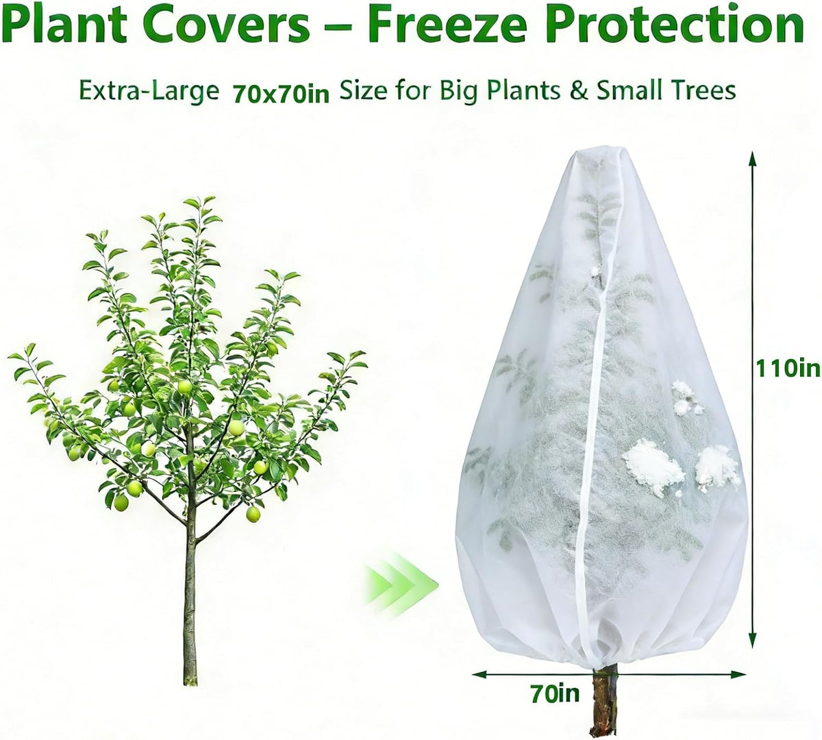 Plant Covers Freeze Protection-70"W x70"H Extra Large Frost Blankets for Outdoor Plants, 2.4oz/yd² Heavy-Duty Christmas Tree Covers with Zipper & Drawstring – Reusable Winter Plant Freeze Cloth
