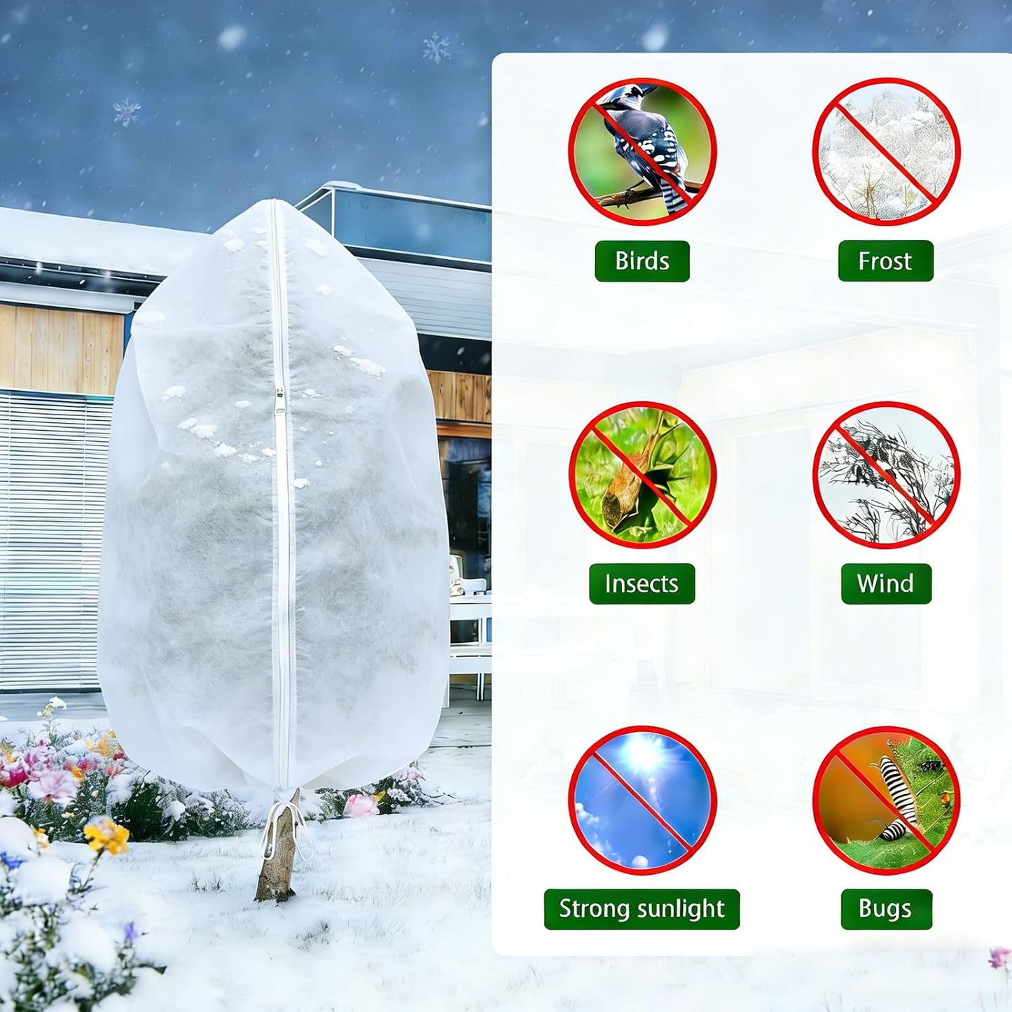 Plant Covers Freeze Protection-70"W x70"H Extra Large Frost Blankets for Outdoor Plants, 2.4oz/yd² Heavy-Duty Christmas Tree Covers with Zipper & Drawstring – Reusable Winter Plant Freeze Cloth