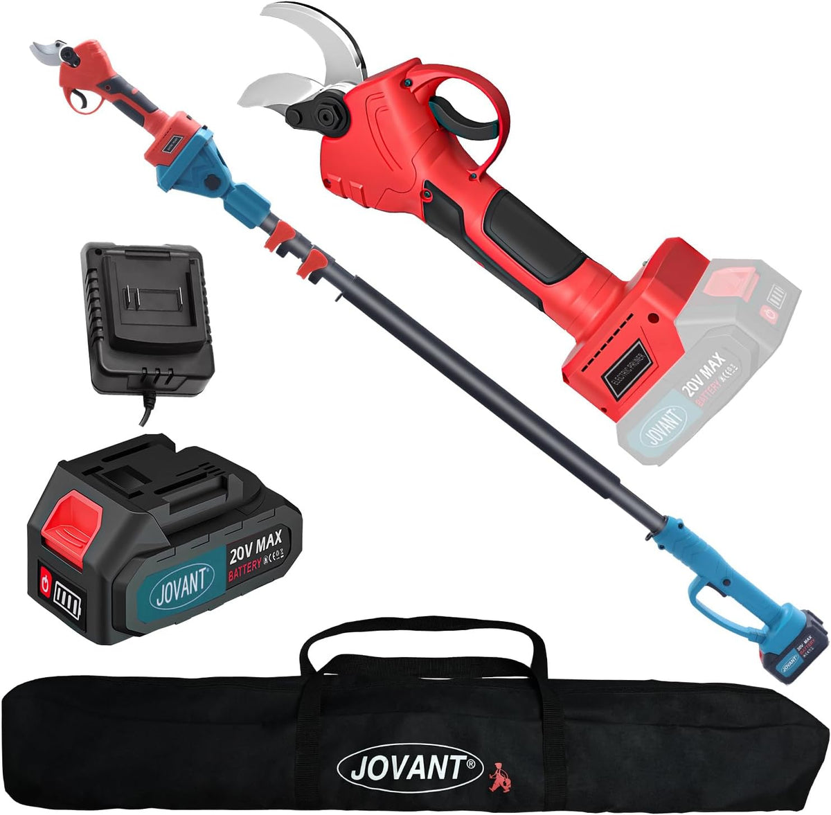 2-in-1 Electric Pruning Shears Cordless with Pole, 20V Cordless Pruning Shears,4.0Ah Battery Operated Pruning Shears, 9.3Ft -Up to 15.3Ft Telescopic Electric Shears for Gardening
