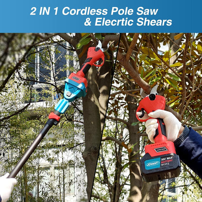 2-in-1 Electric Pruning Shears Cordless with Pole, 20V Cordless Pruning Shears,4.0Ah Battery Operated Pruning Shears, 9.3Ft -Up to 15.3Ft Telescopic Electric Shears for Gardening