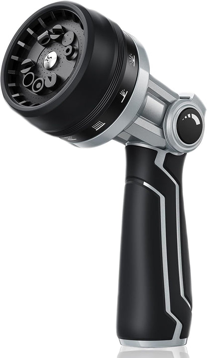 Full-Metal Garden Hose Nozzle, Heavy Duty Water Hose Nozzle Sprayer With 10 Adjustable Patterns & High Flow,Thumb Control For Flow Adjustment, Ideal For Watering, Washing, Cleaning,Black