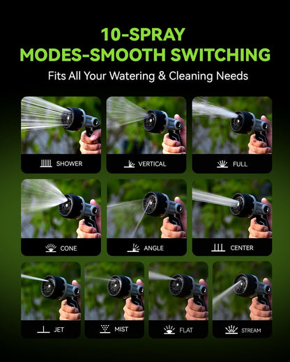 Full-Metal Garden Hose Nozzle, Heavy Duty Water Hose Nozzle Sprayer With 10 Adjustable Patterns & High Flow,Thumb Control For Flow Adjustment, Ideal For Watering, Washing, Cleaning,Black