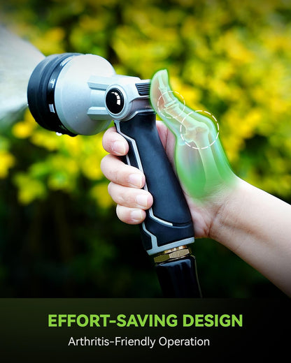 Full-Metal Garden Hose Nozzle, Heavy Duty Water Hose Nozzle Sprayer With 10 Adjustable Patterns & High Flow,Thumb Control For Flow Adjustment, Ideal For Watering, Washing, Cleaning,Black