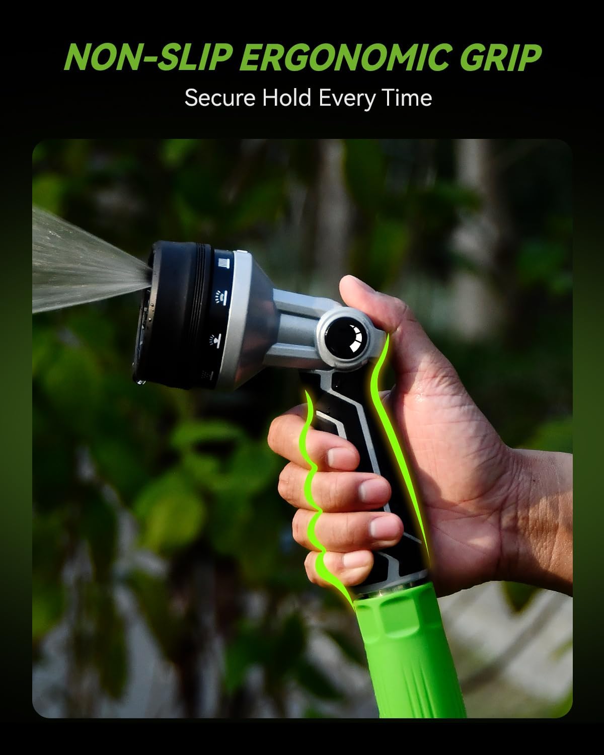 Full-Metal Garden Hose Nozzle, Heavy Duty Water Hose Nozzle Sprayer With 10 Adjustable Patterns & High Flow,Thumb Control For Flow Adjustment, Ideal For Watering, Washing, Cleaning,Black