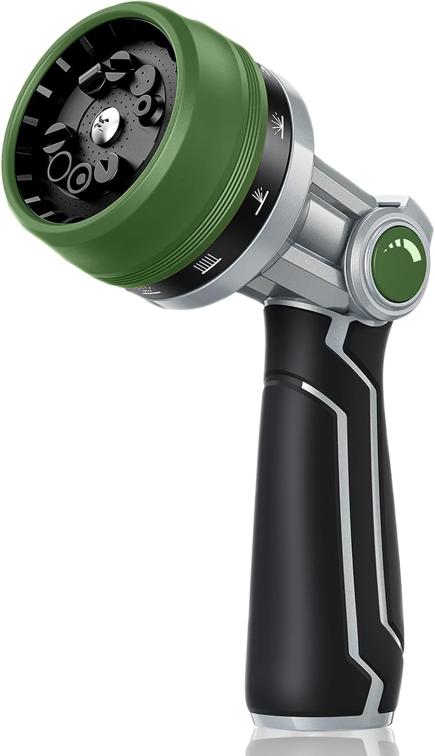 Full-Metal Garden Hose Nozzle, Heavy Duty Water Hose Nozzle Sprayer With 10 Adjustable Patterns & High Flow,Thumb Control For Flow Adjustment, Ideal For Watering, Washing, Cleaning,Black