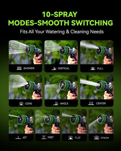 Full-Metal Garden Hose Nozzle, Heavy Duty Water Hose Nozzle Sprayer With 10 Adjustable Patterns & High Flow,Thumb Control For Flow Adjustment, Ideal For Watering, Washing, Cleaning,Black