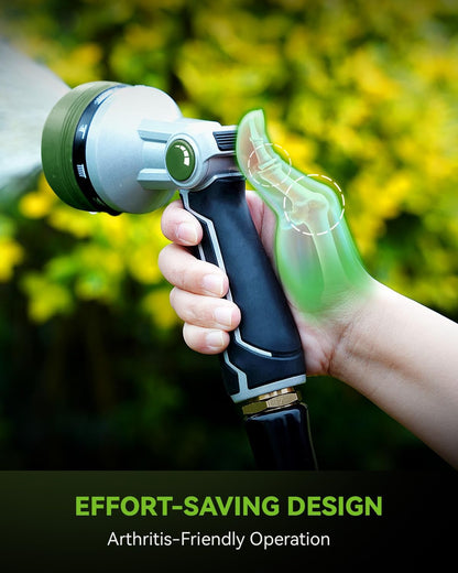 Full-Metal Garden Hose Nozzle, Heavy Duty Water Hose Nozzle Sprayer With 10 Adjustable Patterns & High Flow,Thumb Control For Flow Adjustment, Ideal For Watering, Washing, Cleaning,Black