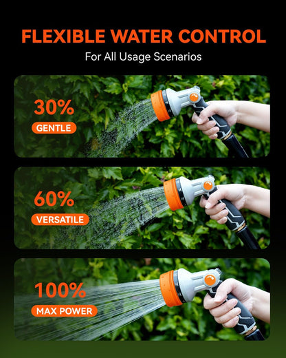 Full-Metal Garden Hose Nozzle, Heavy Duty Water Hose Nozzle Sprayer With 10 Adjustable Patterns & High Flow,Thumb Control For Flow Adjustment, Ideal For Watering, Washing, Cleaning,Black