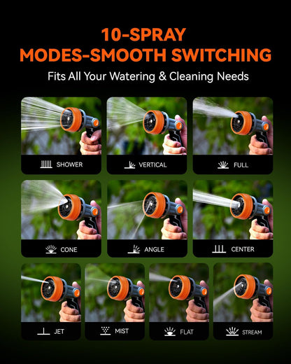 Full-Metal Garden Hose Nozzle, Heavy Duty Water Hose Nozzle Sprayer With 10 Adjustable Patterns & High Flow,Thumb Control For Flow Adjustment, Ideal For Watering, Washing, Cleaning,Black