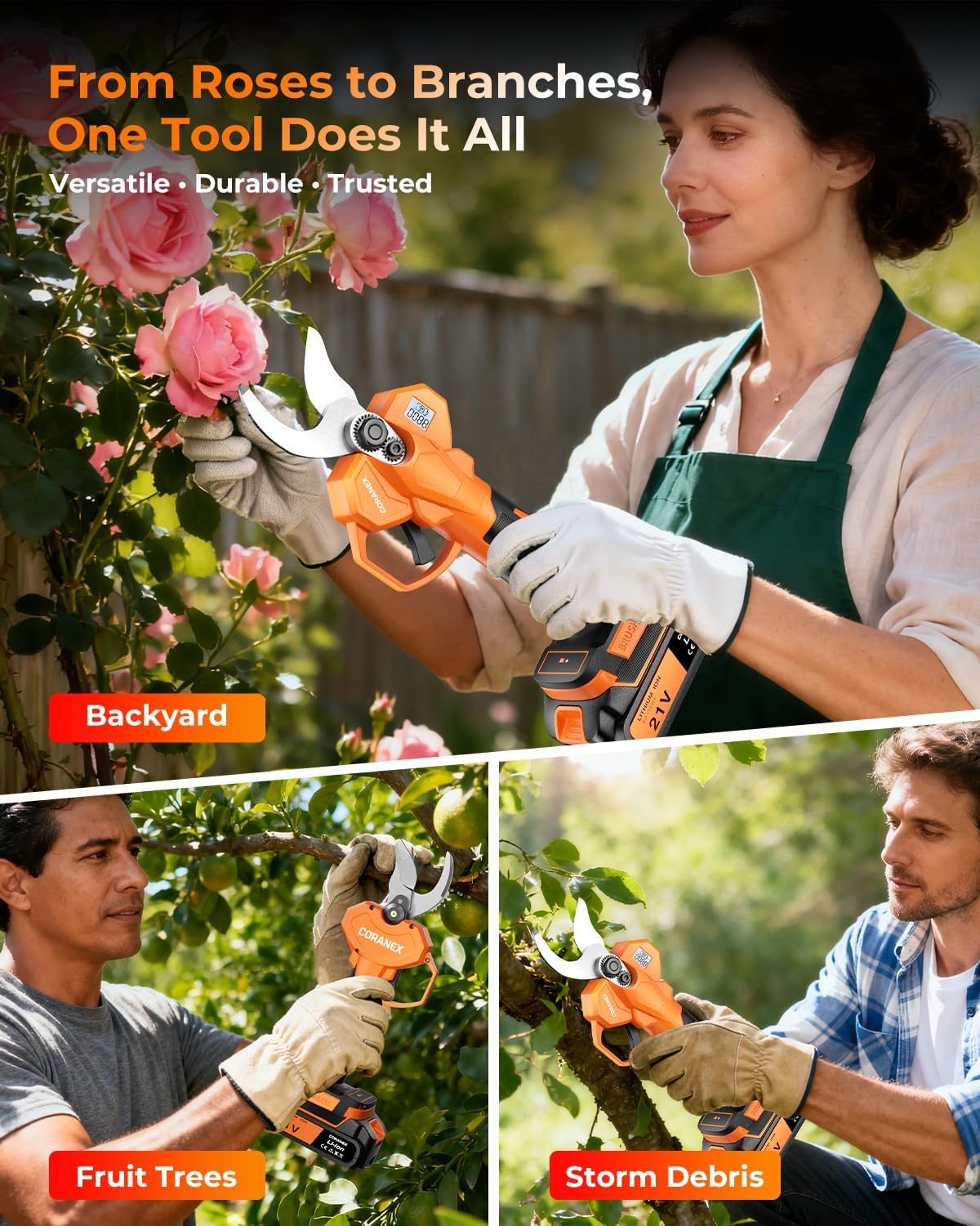 2.05'' / 56 mm Cordless Electric Pruning Shears | Longer Runtime | Brushless Motor | Anti-Slip Handle | Safety Switch | Ideal for Garden, Orchard & Tree Trimming