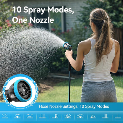 Garden Hose Reel, Decorative Aluminum Frame Hose Holder with 100 ft x 5/8 in Hose, 10-Pattern Nozzle, Never-Leak System, Easy Assembly, Hose Reel Wall Mount Ideal for Backyards, Gardens
