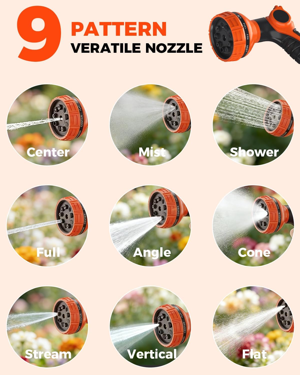150FT Retractable Garden Hose Reel 1/2 Inch with 9-Pattern Spray Nozzle - Automatic Slow Return & Any Length Lock, Wall Mounted Heavy Duty Hose Reels for Outside, 180° Swivel UV Resistant