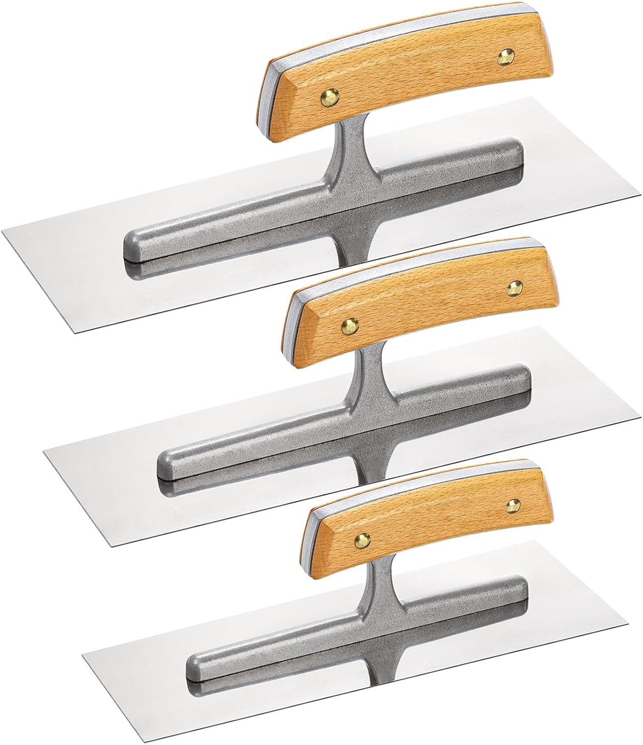 3 Pieces Flat Drywall Trowel, Stainless Steel Plastering Trowel, Masonry Finishing Trowel Sets with Wood Handle for Concrete, Cement