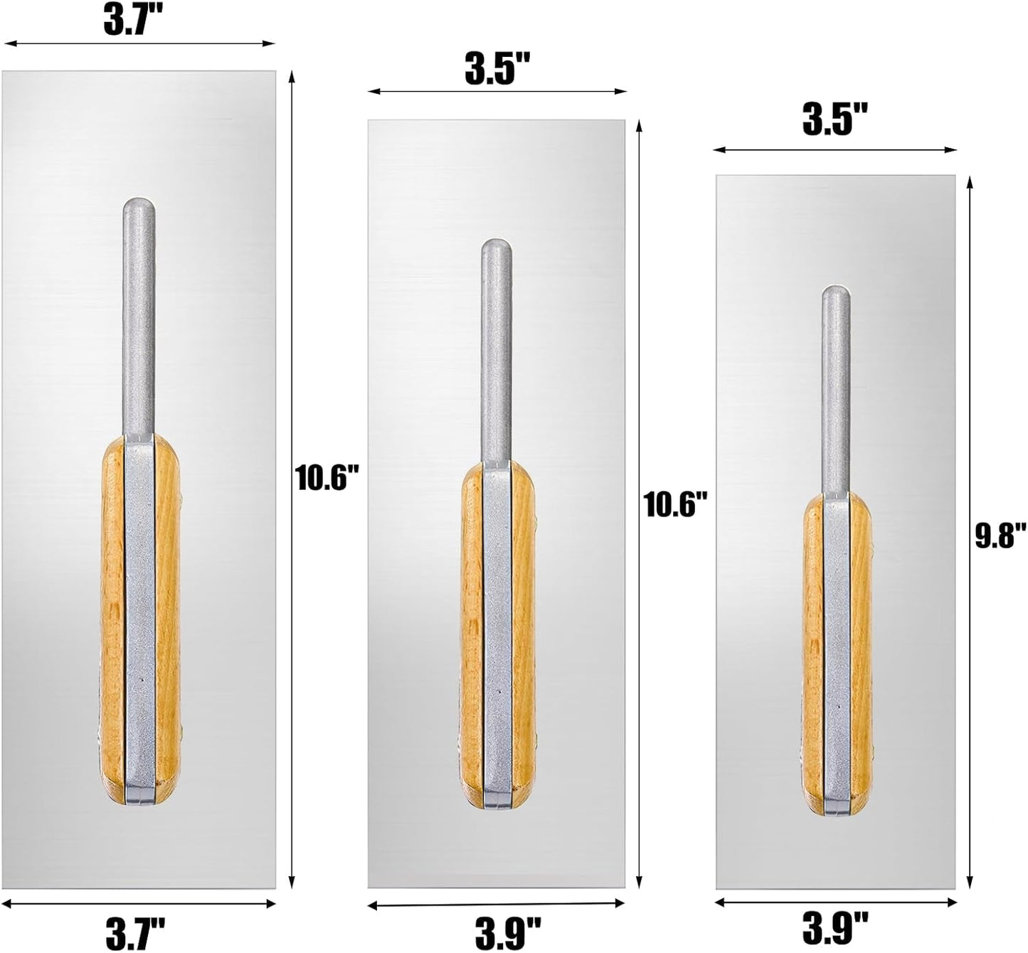 3 Pieces Flat Drywall Trowel, Stainless Steel Plastering Trowel, Masonry Finishing Trowel Sets with Wood Handle for Concrete, Cement