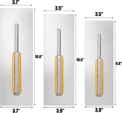 3 Pieces Flat Drywall Trowel, Stainless Steel Plastering Trowel, Masonry Finishing Trowel Sets with Wood Handle for Concrete, Cement