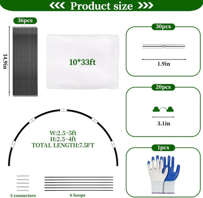 6 Sets of Garden Netting Kit for Raised Beds 10 x 33 FT Strong Mesh Netting