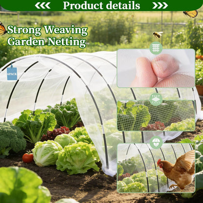 6 Sets of Garden Netting Kit for Raised Beds 10 x 33 FT Strong Mesh Netting