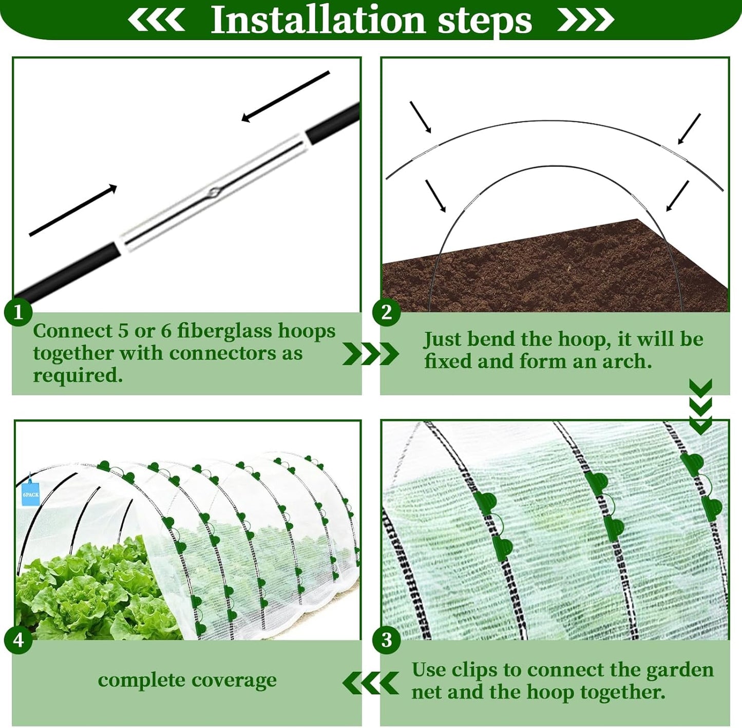 6 Sets of Garden Netting Kit for Raised Beds 10 x 33 FT Strong Mesh Netting