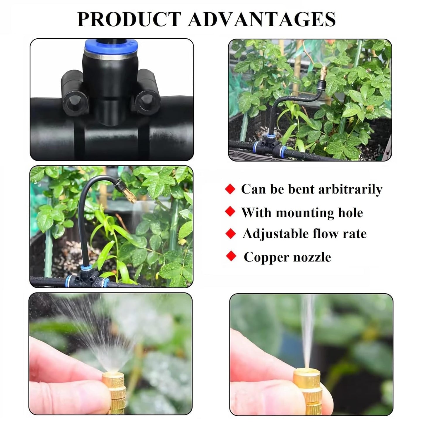 131FT Drip Irrigation Kit, Automatic Garden Watering System with Tool-Free Quick Connectors, 360° Bending Drippers & Copper Misting Nozzles for Greenhouse, Patio, Lawn & Vegetable Garden. (40M)