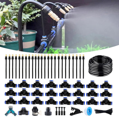 131FT Drip Irrigation Kit, Automatic Garden Watering System with Tool-Free Quick Connectors, 360° Bending Drippers & Copper Misting Nozzles for Greenhouse, Patio, Lawn & Vegetable Garden. (40M)